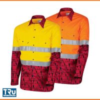 TRU Mens Lightweight MATES Vented Hi-Vis Drill Shirt with Reflective Tape