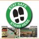 Social Distancing Floor Sticker - STAY SAFE STAND HERE - Pack/10